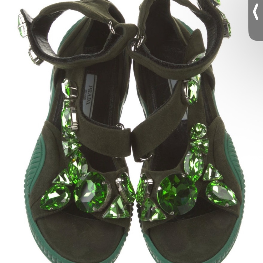 Prada Women's Sandals with Green Embellishments